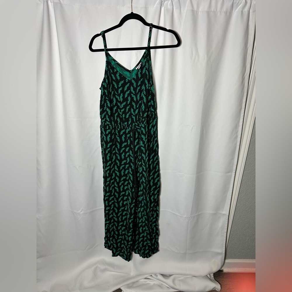 Ava & Viv Teal and blue 1X Leaf Print Jumpsuit